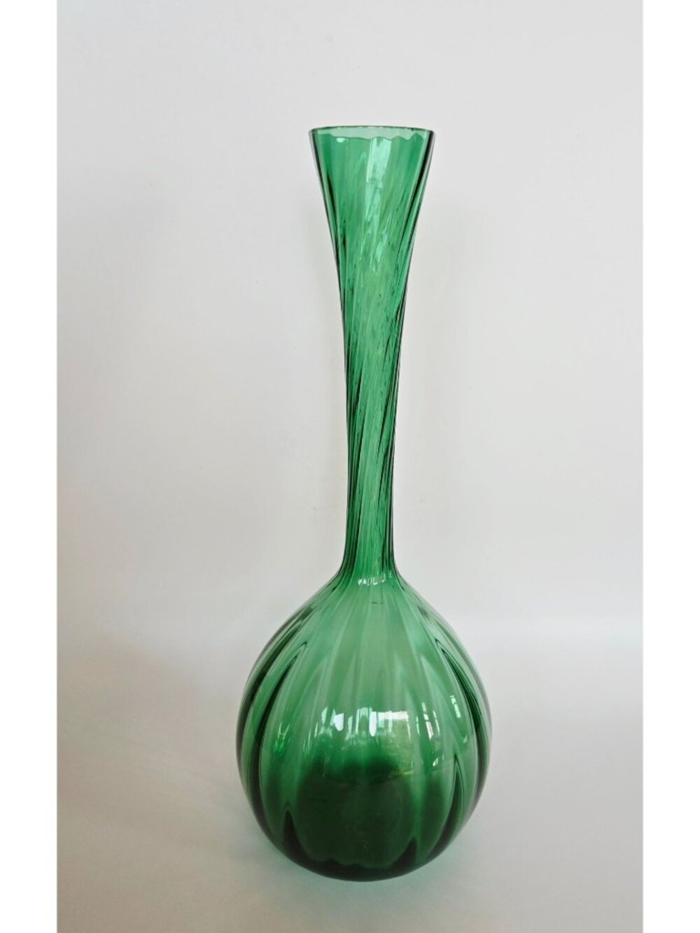 10" Empoli Optic Vase Green Swirl Gourd Vase, Bottle Vase, Long Neck Excellent